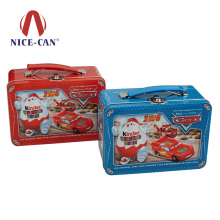Rectangular metal lunch tin with plastic handle, metal lunch containers